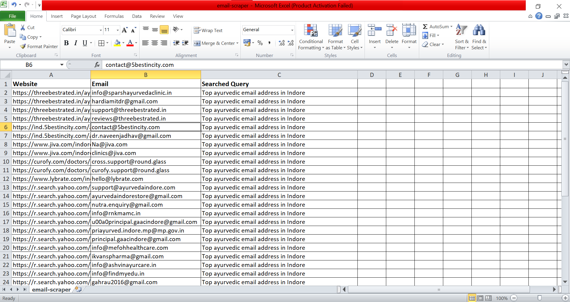 Email Scraper Result